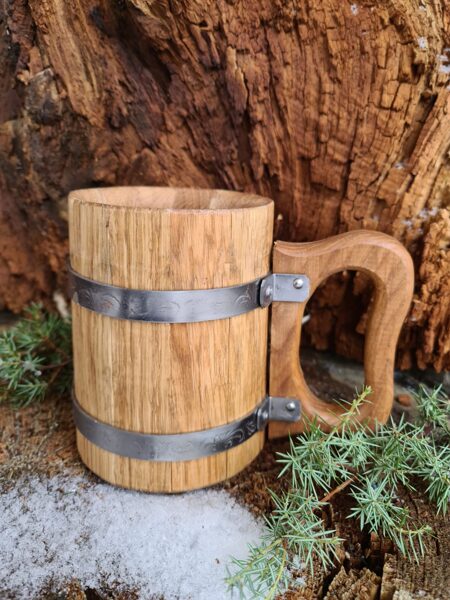 "Handmade Wooden Beer Mug, Vintage Viking Tankard, Gift for Him"
