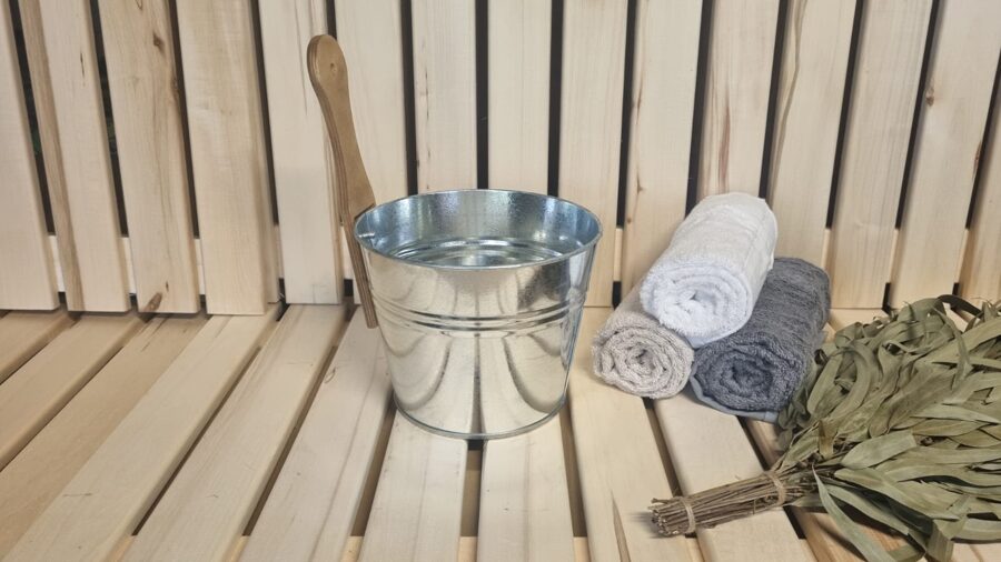 "5L Stainless Steel Sauna Bucket with Wooden Handle - Spa Essential"